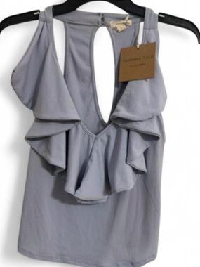 NWT Chromatale Ruffle Plunging Halter Top Lavender Blue Size L Large